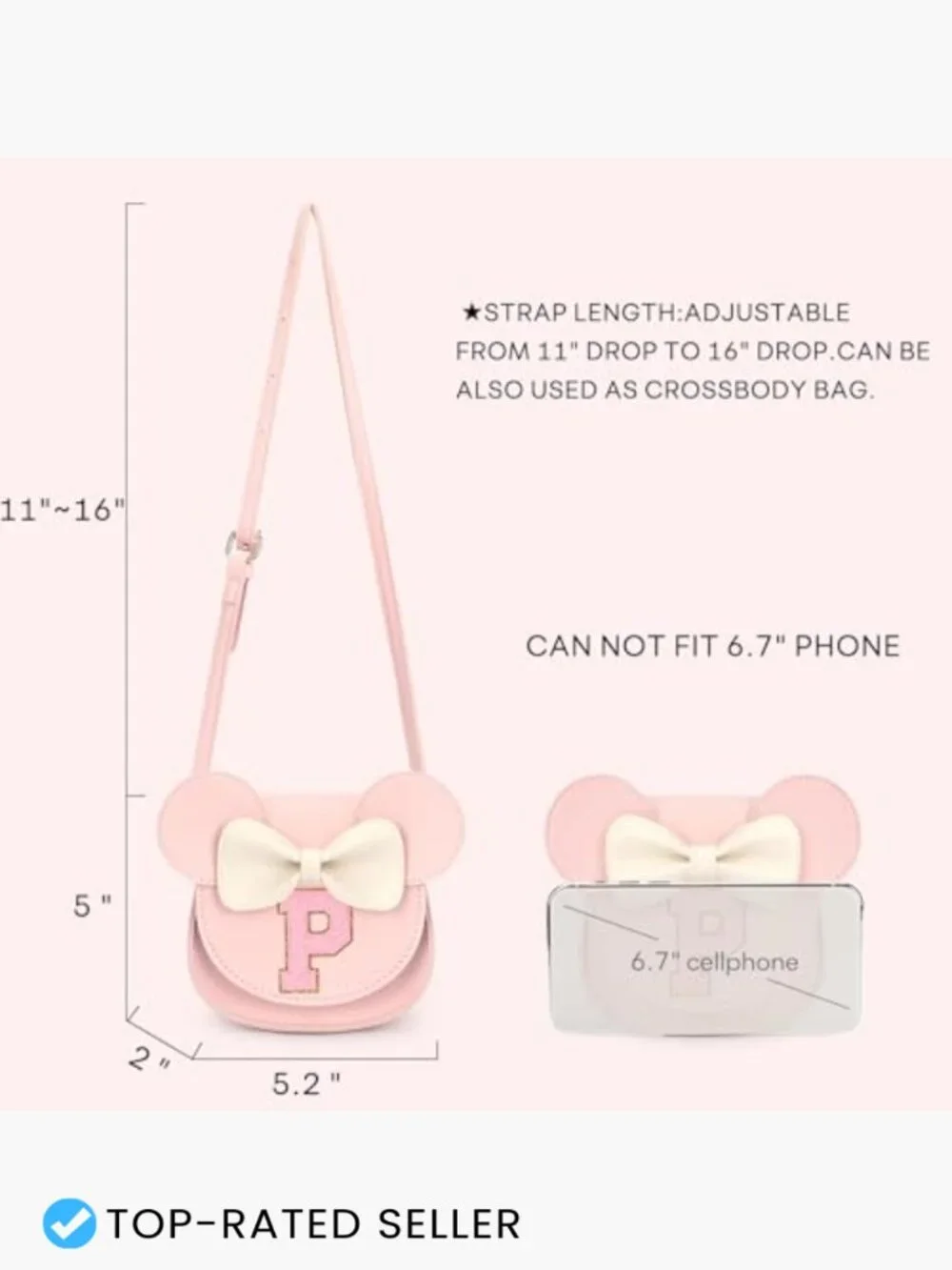 Personalized Toddler Purse with Letter Patch, Faux Leather, Adjustable Strap,